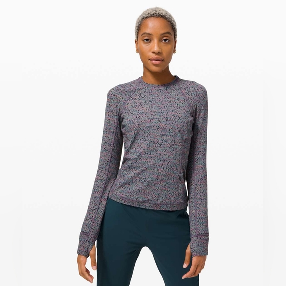 lululemon athletica Tops - Lululemon Runderful Long Sleeve Neon Tweed Jacquard Electric Coral Size 6